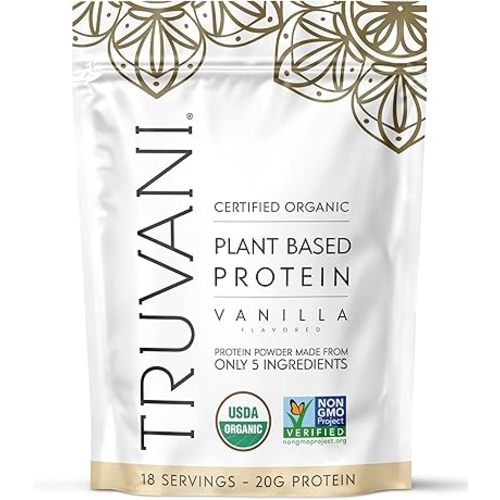 Truvani Organic Plant Based Protein Powder | Vanilla | 20g Pea Protein | 18 Servings | Vegan & Keto | Gluten & Dairy Free | Low Carb | No Added Sugar