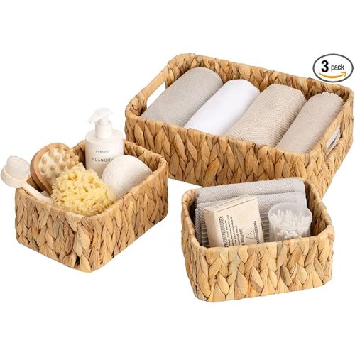 GRANNY SAYS Wicker Storage Baskets for Organizing, Wicker Baskets for Shelves, Closet Water Hyacinth Woven Baskets for Storage, Pantry, Living Room, Set of 3, Multi-size
