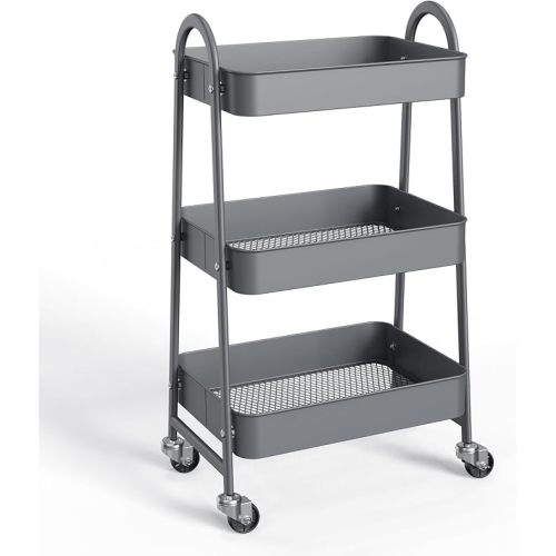 NEWBULIG 3-Tier Metal Rolling Storage Utility Cart with Lockable Wheels