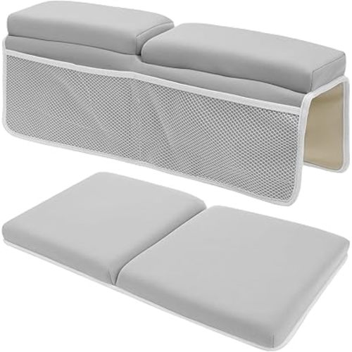 Comfortable Baby Bath Kneeler and Elbow Rest Pad Set - Thickest Bathtub Kneeler Pad with Memory Foam and Bath Toys Organizer - Bath Kneeling for Bathing Baby - Relieve Your Knees and Elbows (Grey)