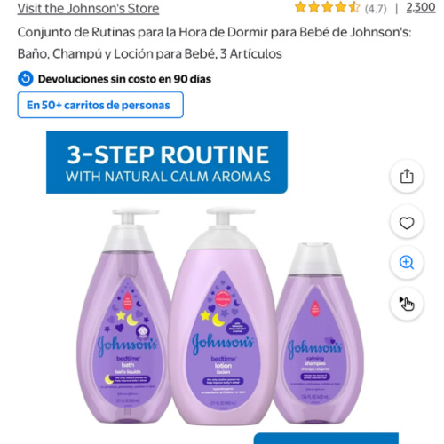 Johnson's Juego de Rutina para Dormir para Bebé Baño, Champú y Loción para Bebé, 3 Artículos