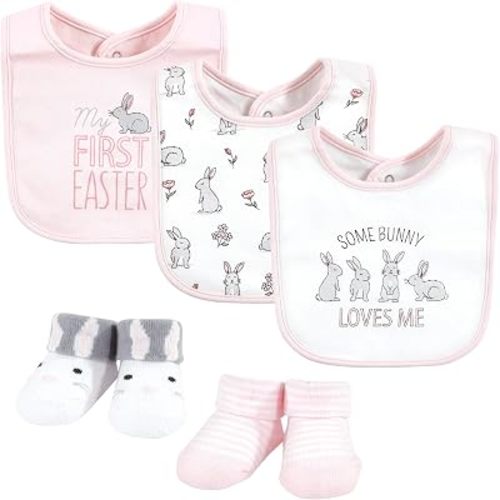 Hudson Baby Unisex Baby Cotton Bib and Sock Set, Some Bunny, One Size