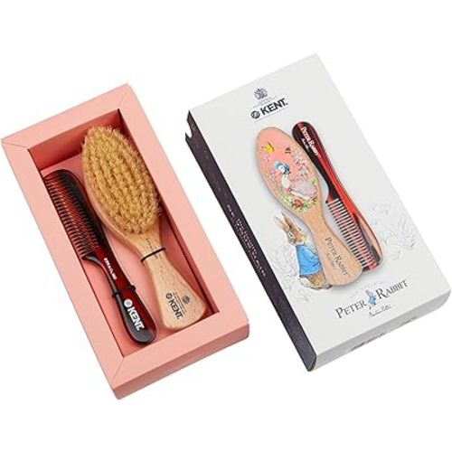 Kent Peter Rabbit Jemima Puddle Duck Baby Hair Brush and Comb Set, Soft Bristle Newborn Hair Brush, Wooden Beechwood Baby Brush Set for Fine Hair