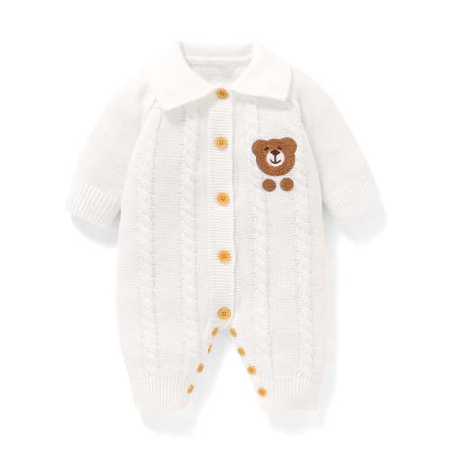YIXPOH Newborn Baby Knit Romper Long Sleeve One Piece Bodysuit for Boys Girls Soft Breathable Knitwear 0-1 Months White