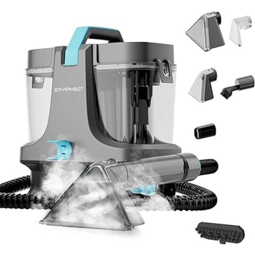 Starrybot Portable Carpet Cleaner Machine with Steam and Heating Techology,18Kpa Powerful Suction with Versatile Tools for Pets, Couch,Spot Cleaner for Stairs/Furniture/Rug(Gray)(AC0205)