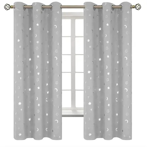 BGment Nursery Blackout Curtains for Kids Bedroom, Grommet Thermal Insulated Room Darkening Printed Curtains for Nursery, 2 Panels of 42 x 63 Inch, Light Grey