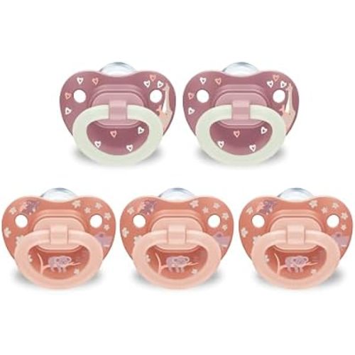 NUK First Choice Orthodontic Pacifier, 0-6 Months, 5-Pack, Orange & Pink