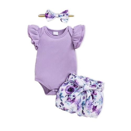 Newborn Infant Baby Girl Clothes Ruffle Sleeve Romper Shorts Set Floral Summer Outfits Cute Baby Girl Clothing