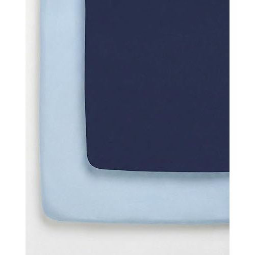 Pack and Play Sheets Fitted - 2 Pack Mini Crib Sheets for Pack N Play Mattress - Unisex Playard Microfiber Bedding for Boys & Girls - Breathable & Wrinkle Free - Oeko-Tex, 38 x 26in - Navy Baby Blue