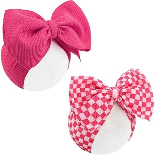 YanJie 2PCS 7’’ Black Bows for Baby Girls Checkered Headband White Bow Infants Toddler Hair Accessories Newborn Headbands Hair Bow Baby Clothes