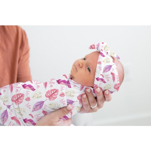 Pink Palm Leaves Baby Blanket, Tropical, Personalized Baby Blanket, Palm Leaves Theme, Newborn Coming Home Blanket, Baby Shower Gift G56
