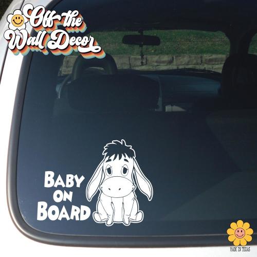 Baby Eeyore Baby On Board Sign: White Vinyl Decal Sticker