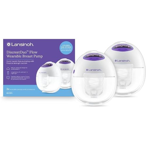 Lansinoh Discreet Duo Flow Wearable Breast Pump | 4 Pumping Modes, 9 Levels Hospital Strength Suction, LED Display, Leak-Resistant, 5 Breast Flange Sizes Included