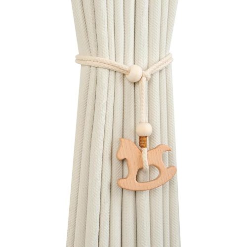 2 Pack Wooden Curtain Tiebacks - Animal Shaped Hand Carved Drapery Holdbacks, Decorative Window Accessories for Living Room, Bedroom (2, Horse)