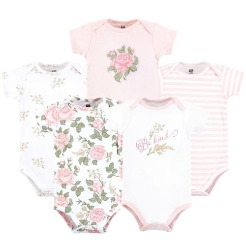 Hudson Baby Infant Girl Cotton Bodysuits, Vintage Rose, 6-9 Months