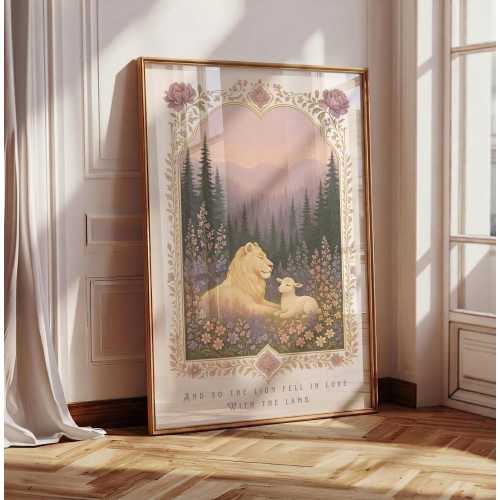 Twilight Meadow Print, Bookish Wall Art, Book Readers, Purple Floral Poster, Book Lover, Girly Book Art, The Lion fell in love with the Lamb