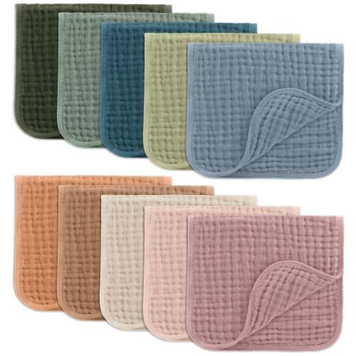 Comfy Cubs Muslin Burp Cloths 20x10" 10 Pack, Baby Burp Cloths - Multi