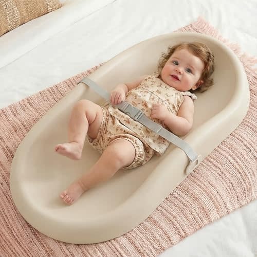 Mallify Baby Changing Pad with Waterproof and Non-Toxic Surface, Changing Table Pad with Adjustable Safety Strap and Cushioned Foam, Easy-Clean & Portable Changing Pad for Dresser(Beige)