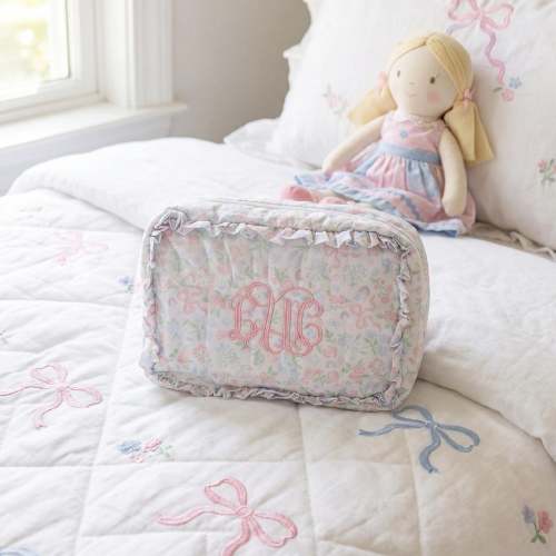 Pastel Floral & Bows Large Ruffle Zippered Pouch