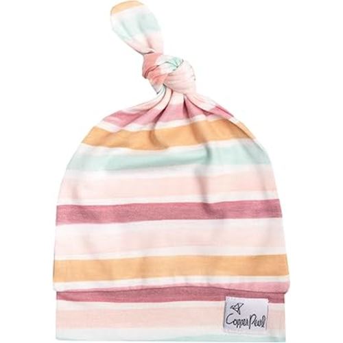 Copper Pearl Baby Beanie Hat Top Knot Stretchy Soft Belle