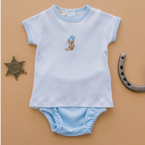 Boots and Blooms Diaper Cover Set - Light Blue