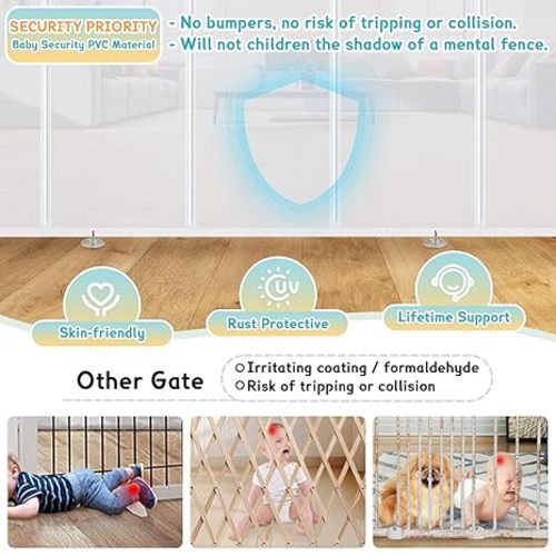140'' Retractable Baby Gates Extra Wide,34" Tall Retractable Dog Gate for Doorways, Security Upgrade Reinforcement Rods 11 Foot Retractable Baby Gate for Stairs, Indoor/Outdoor Retractable Gate
