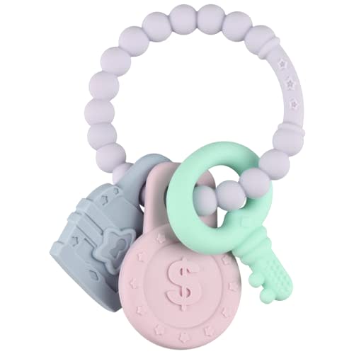Kalovin Teether Rings, Silicone Sensory Teething Ring with Keys Design Toys, Baby Teether Links, Food Grade Silicone, BPA & Phthalate
