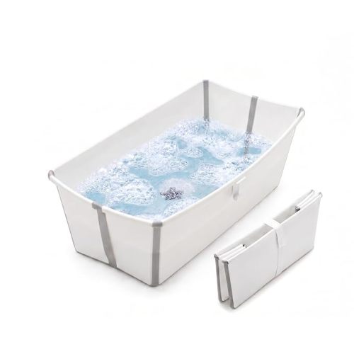 Stokke Flexi Bath X-Large Baby Bathtub, White Grey - 31.5 x 15.7 x 9.4 in - Best for Infants & Toddlers - Lightweight, Foldable & Easy to Store - Convenient to Use at Home or Traveling