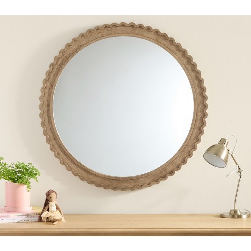 Round Wood Wavy Trim Mirror (30")