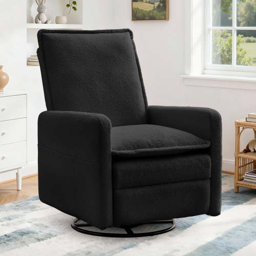Korser Manual Swivel Rocker Recliner Chair with Side Pockets Nursery Glider Recliner for Living Room, Nursery, Black