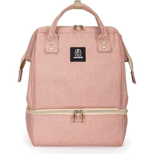 MOMIGO DiaperBreast Pump Backpack - Cooler and Moistureproof Bag Double Layer for Mother Outdoor Working Backpack with USB Charging Port, Large (Pink)