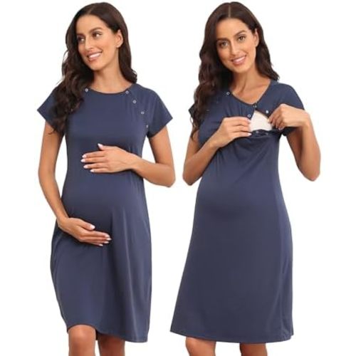 Women's Maternity Nursing Nightdress Delivery Labor Hospital Nightgown Sleepwear for Breastfeeding