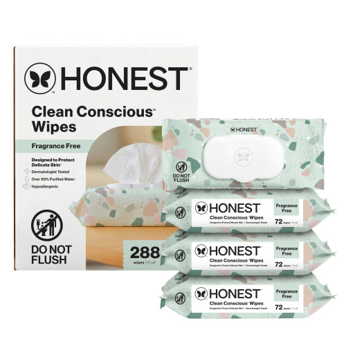 Honest Baby Wipes - Classic 288 Count, Sensitive Skin, Fragrance Free, Soft, Plant-Based