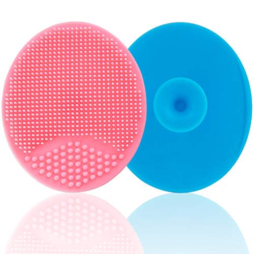 Baby Bath Brush, Baby Cradle Cap Brush, Silicone Massage Brush, Silicone Scrubbers Exfoliator Brush, Baby Skin Scrubbers for Dry Skin and Cradle Cap (Large-Blue & Pink)