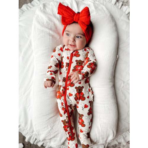 2-Way Ruffle Zip Footie, Valentine Bear