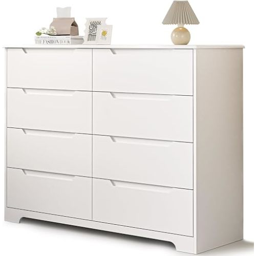 Gizoon 8 Drawer Dresser, 47” Wide White Dresser for Bedroom, White