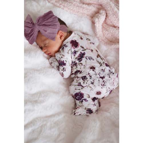 Demis Dusty Purple Floral Ruffle Zipper Footie