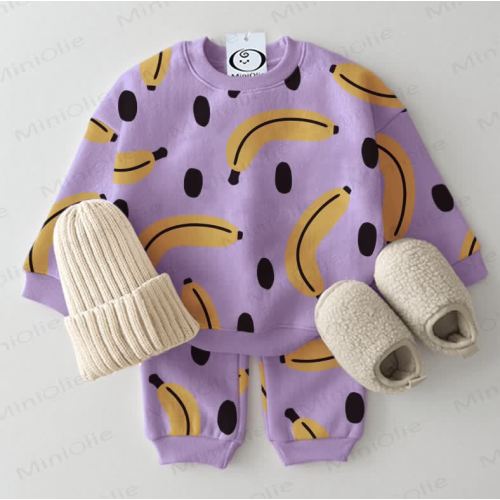 Baby Polka Dots Banana Purple Sweatshirt 2-piece Set
