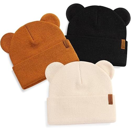 Baby Beanie Warm Winter Hat with Bear Ear for Infant Toddler Boys Girls Kids Soft Knitted Skull Cap
