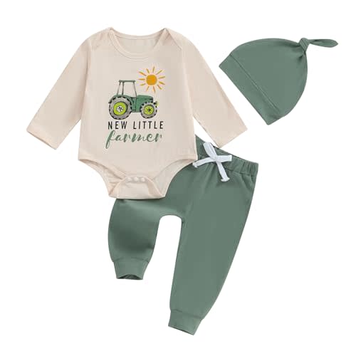 Newborn Baby Boy Tractor Clothes Cotton Funny Letter Bodysuit+Truck Leggings Hat Farm Baby Shower Coming Home Outfit