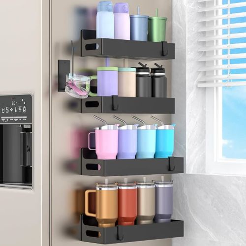 HuggieGems Magnetic Water Bottle Holder for Fridge Black, 4 Pack