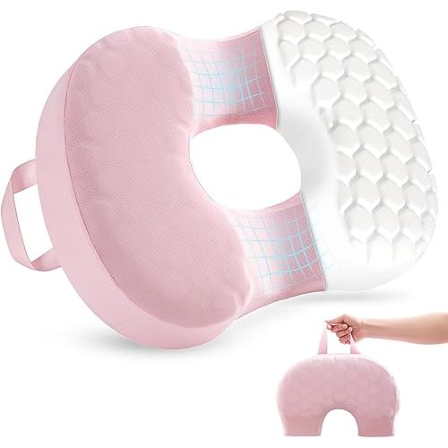 Sino Salected Portable Donut Pillow, Doughnut Pillow for Tailbone Pain, Non-Slip Removable Cover, Hemorrhoid Cushion for Postpartum ＆ Sciatica, Memory Foam Seat Cushion, Pink