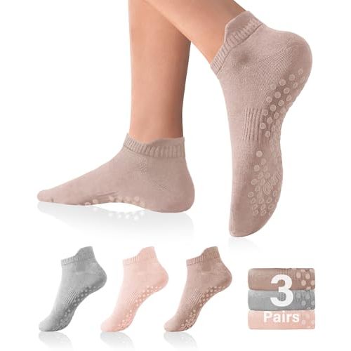 DIBAOLONG Pilates Socks with Grips for Women Yoga Socks Non Slip Barre Hospital Socks 6-Pairs Grippy Ankle Socks