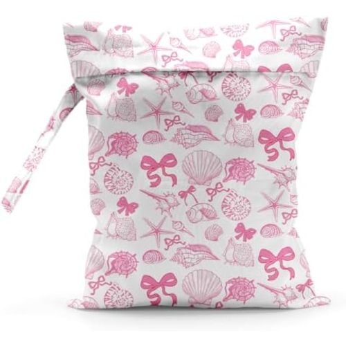 Waterproof Cloth Diaper Wet Dry Bag Reusable Travel Beach Pool Daycare Soiled Toddler Items Yoga Gym Bag for Swimsuits Wet Clothes Bags - Pink Coastal Pattern