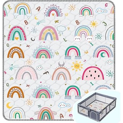 Baby Play Mat，Thick Soft 71" X 59" Playpen mat, Non-Slip and Machine Washable Baby Play Mats for Floor，Crawling Mat for Babies, Toddlers & Infants to Play and Learn (Rainbow)