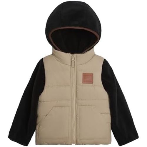 LONDON FOG Boys' 3-in-1 Heavyweight Puffer Vest and Hooded Sherpa Jacket Layered Winter Coat