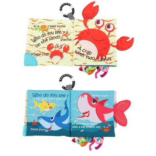 Fish Baby Books Toys, Touch Feel Cloth Crinkle Books for Babies,Baby Infant Toys 0-6, 6-12, 12-18 Months,Early Learning Education Toys,Shower Baby Gifts for Boys Girls,Teething,Mirror,Shark Ocean Book