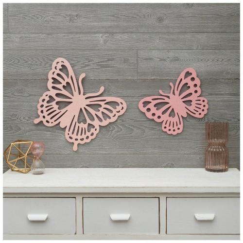 Pink Glitter Butterflies Wood Wall Decor Set