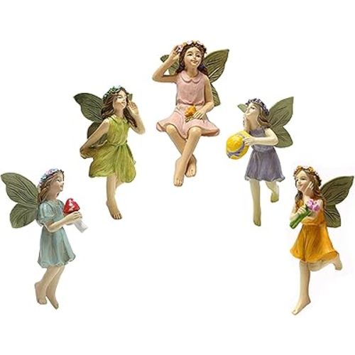 Garden Miniatures Fairies Mini Garden Figurine Set Fairies Statues Without a Stick for Outdoor Garden Yard Lawn Home Decor Lovely Resin Fairy Angel Accessories (5 Pieces)