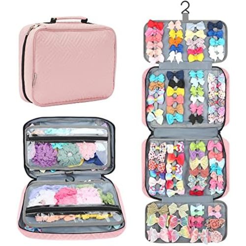MICOM Hanging Hair Accessories Storage Bag - Organizer for Girls' Hair Bows, Clips, Headbands, Scrunchies & Ties - Display Case with Hook